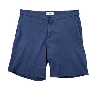 M. Singer Shorts Mens Large 34 Flat Front Chino 7" Inseam Preppy Navy Blue